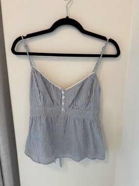 Hollister Blue and White Striped Easy Button Babydoll Top